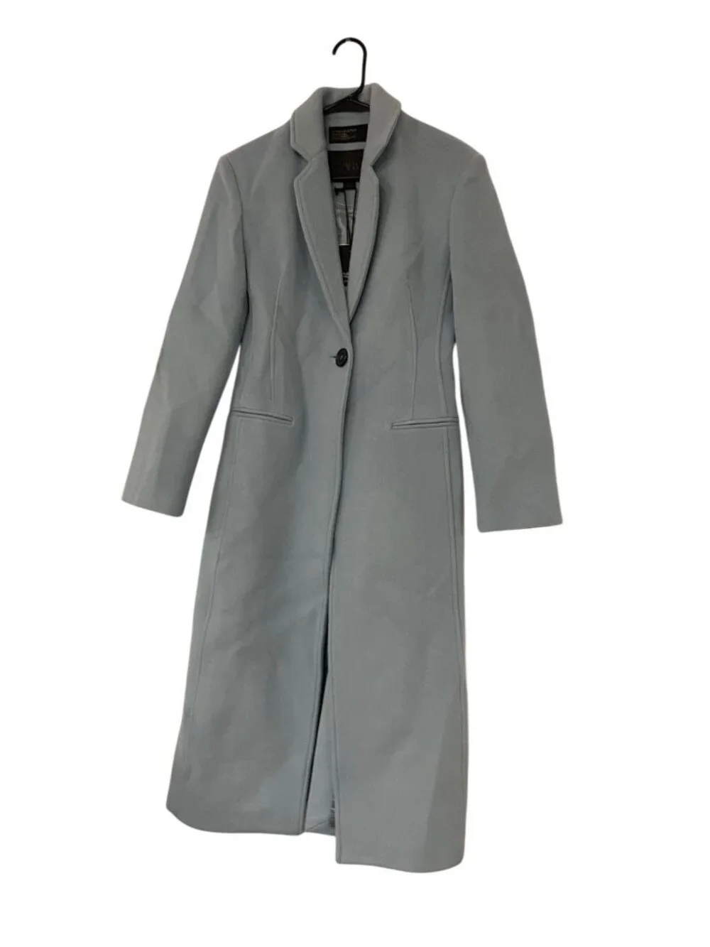 Zara Womens Long Coat XS Sky Blue Wool Collection Italian Fabric 8882/805 NWT